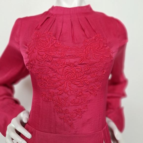 Free People Pink Floral Romantic Embroidered Embroidered Midi Tunic Dress Size M - Picture 4 of 13